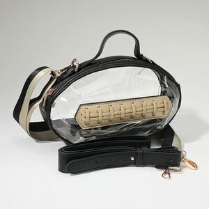 Black Clear Transparent Bag Football Purse Crossbody Statement Womens Accessory